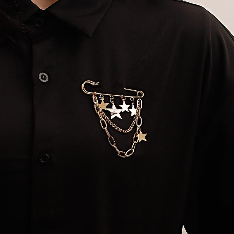 Punk Star Brooch | Festival Long Fringe Geometric Drop Pin