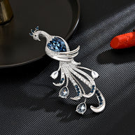 Zircon Peacock Brooch | Blue Gemstone Pin | Chinese Style