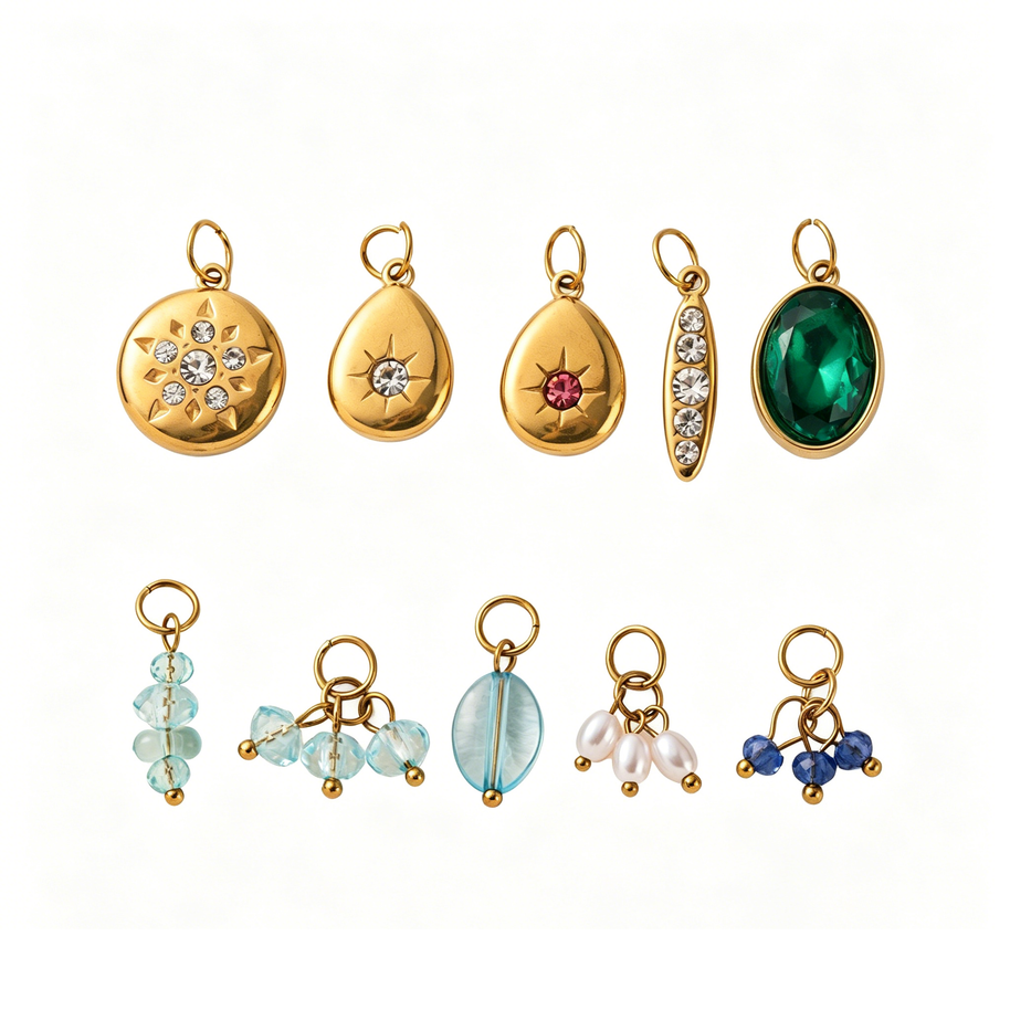 Vintage Gemstone Crystal Stainless Steel DIY Pendants Charm