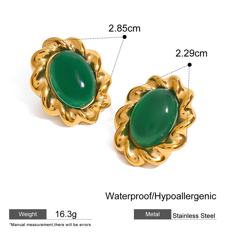 Green Gemstone Flower Stud Earring JXE2408017-GN