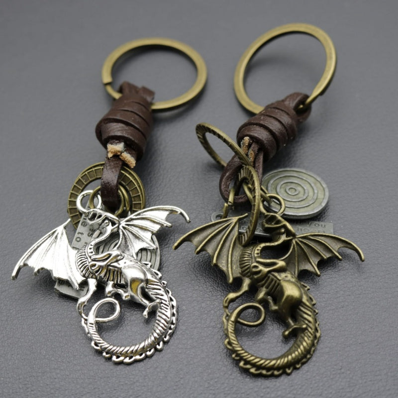 Bronze Dragon Keychain | Braided Leather Alloy Key Fob