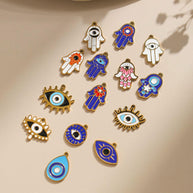 304 Steel Evil Eye Hamsa Pendant 18K Gold Enamel DIY