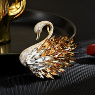Crystal Swan Brooch | Luxury Blazer Pin | Women's Gift