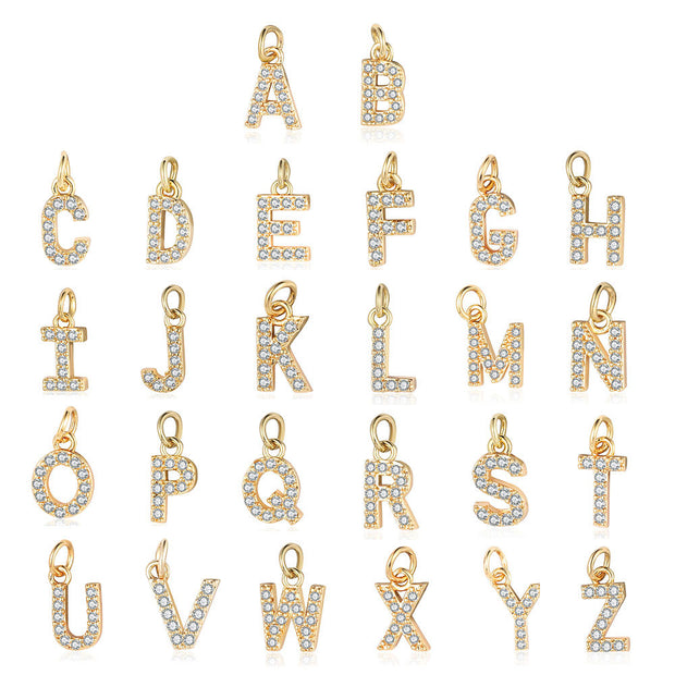 Fashion Alphabet Pendant | Gold Zircon Letter Charm A-Z
