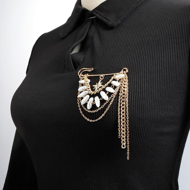 Chanel Style Brooch | 8-Point Star Tassel Pin for Dresses