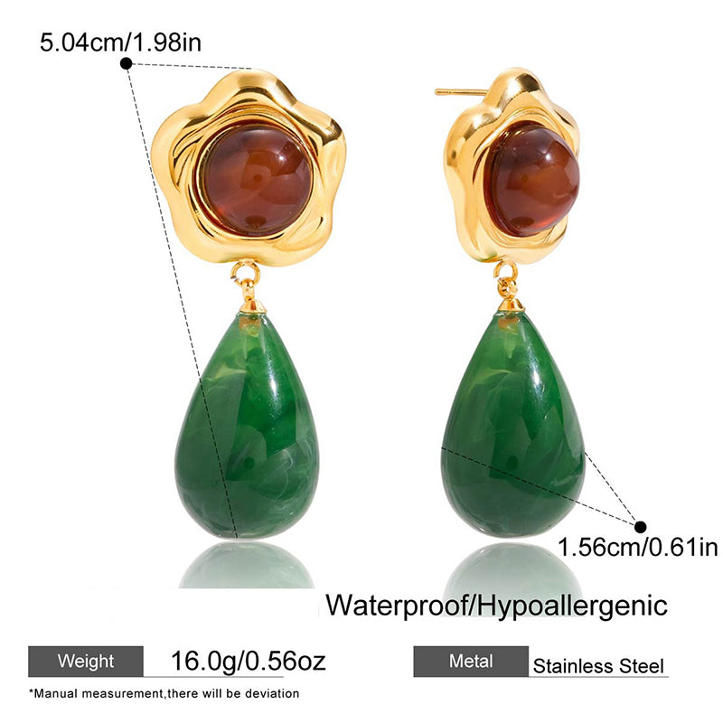 Green Resin Stainless Steel Earrings JXE0109033
