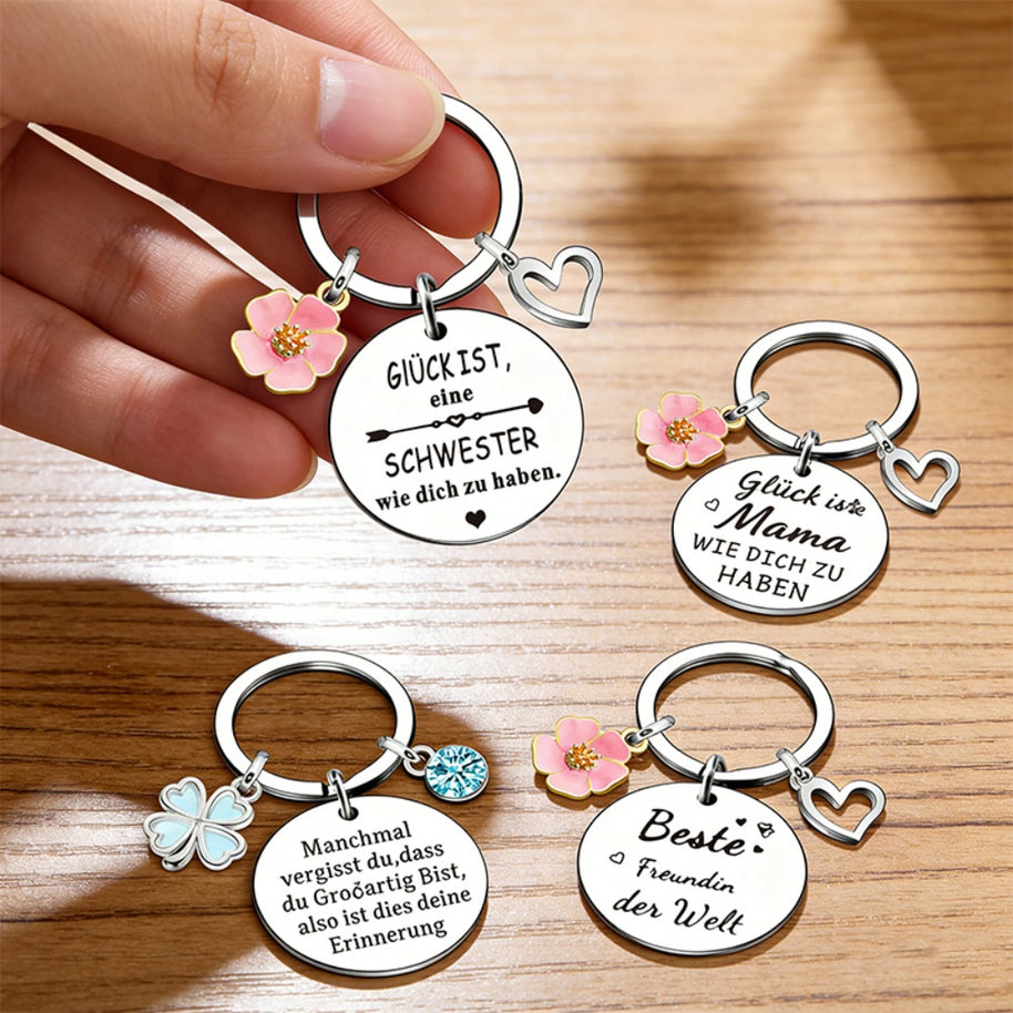 Cherry Bloom Keychain | Steel Round Engrave | Birthday