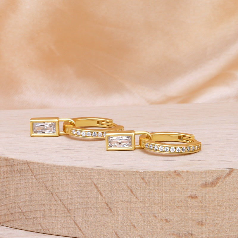 CZ Hoop Earring Baguette Charm