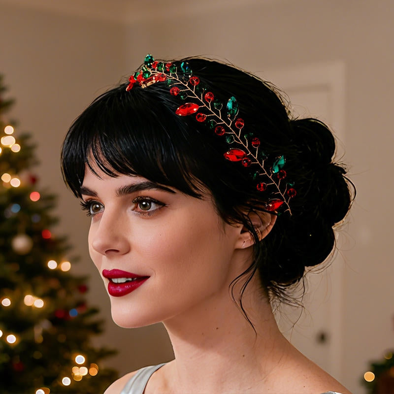 Christmas Headband | Red Green Rhinestone Party Hairband