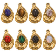 Bohemian Natural Stone Pendant Steel 18K Gold Irregular Oval