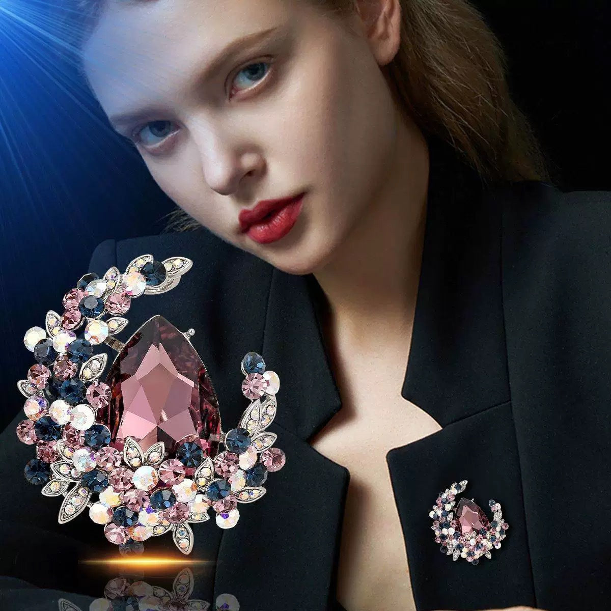 Moonstone Brooch | Crystal Gem Pin | Vintage Luxury JXBS424
