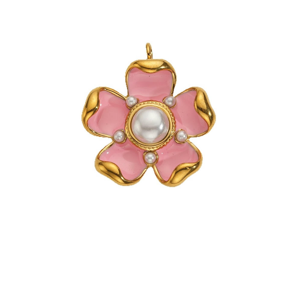 European Steel Flower Leaf Enamel Pendant 18K Gold Plated