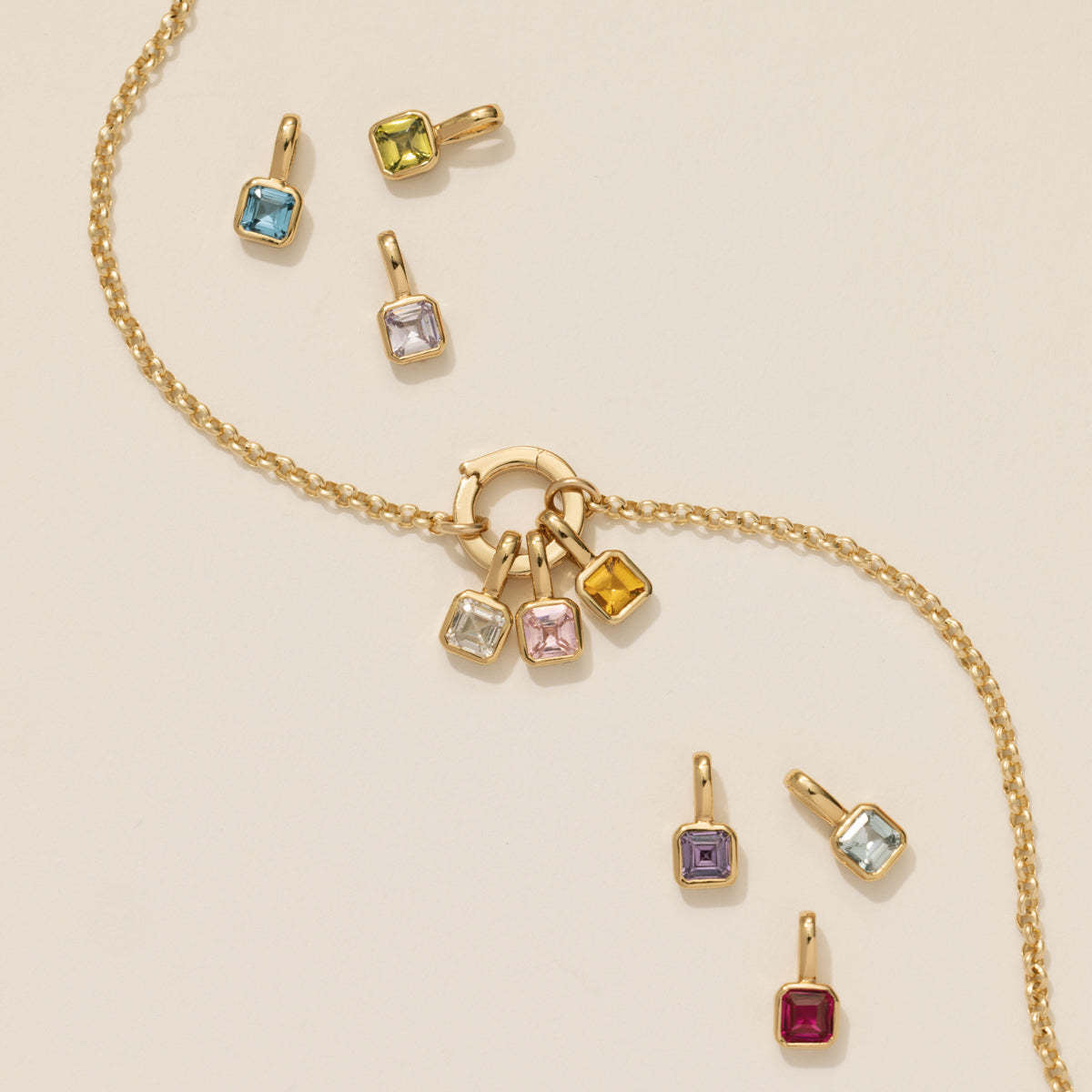 European Colorful 12 Birthstones Pendant Zircon DIY Charm