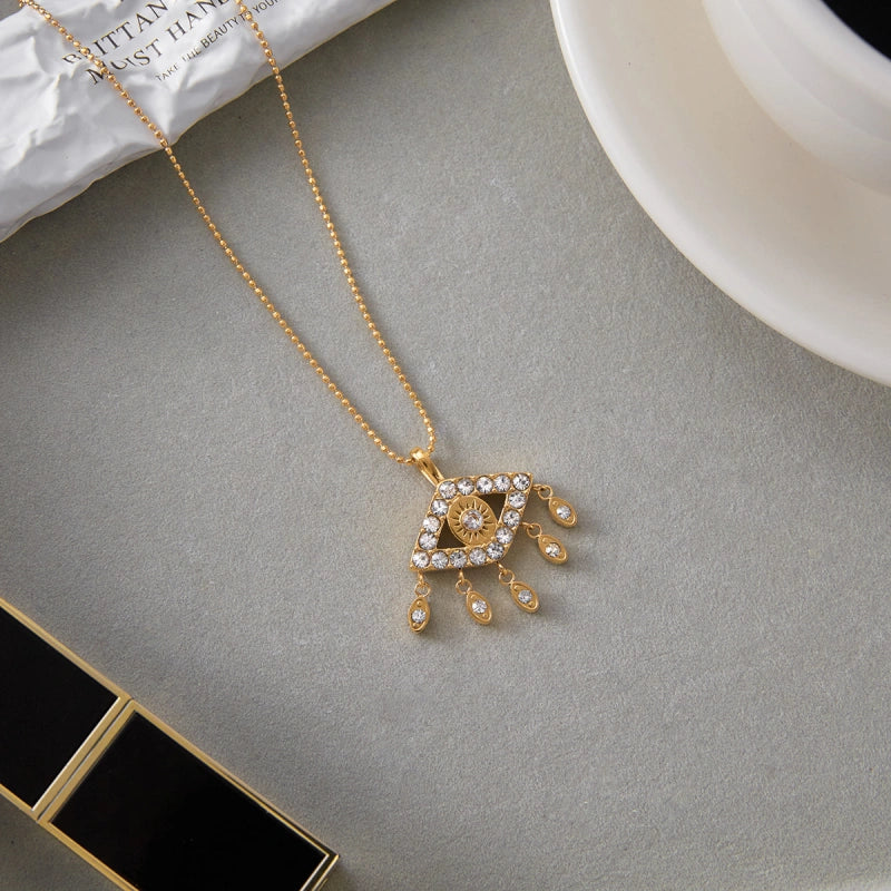 Evil Eye Zircon Necklace | Stainless Steel Fringe Jewelry