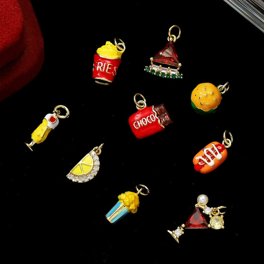 Burger Fries Pendant | Enamel Cocktail Hot Dog Charm