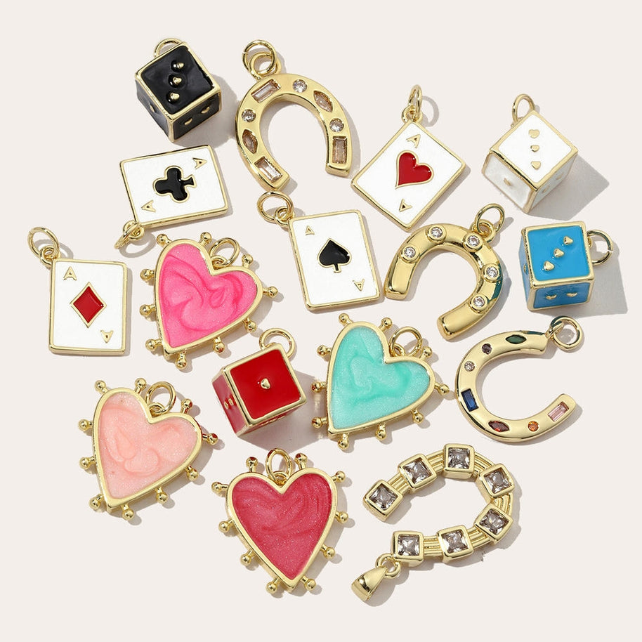 Modern Dice Love Pendant | Enamel Poker Heart Charm