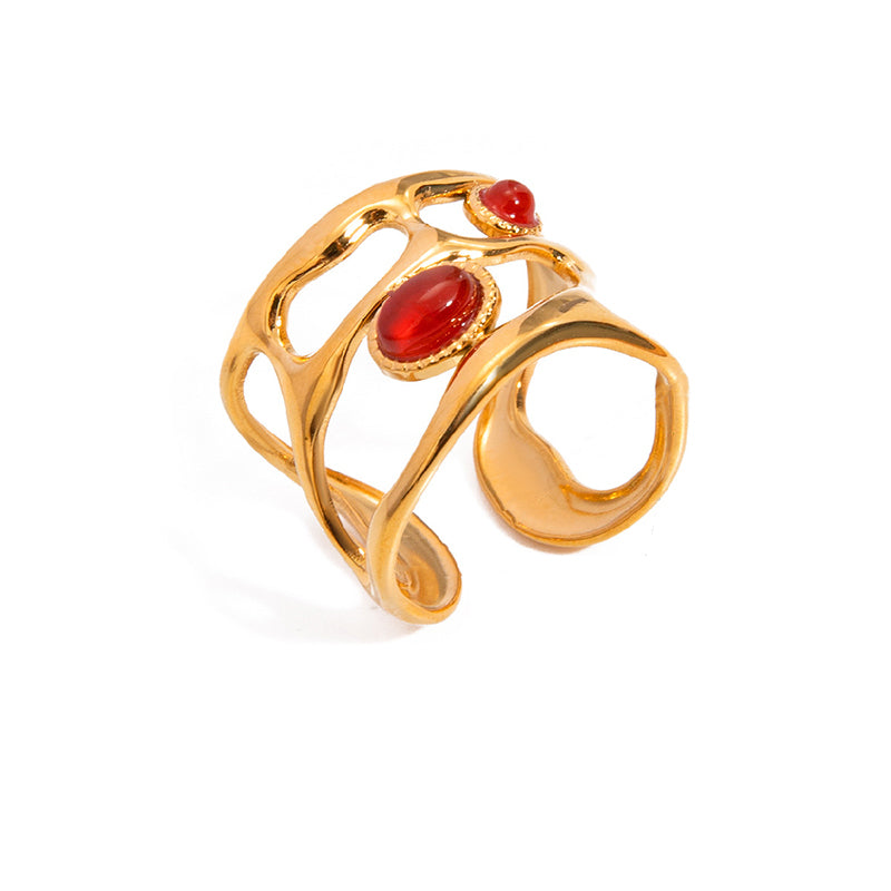Red Gemstone Heart Geometric Ring JXRW2405005