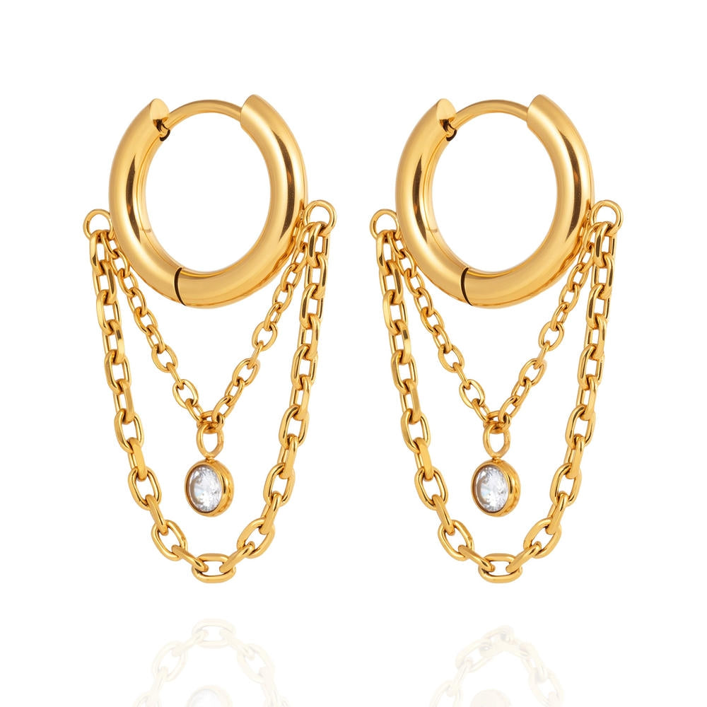 Fringe Hoop Earring | Gold Plated Stainless | Luxury Women's