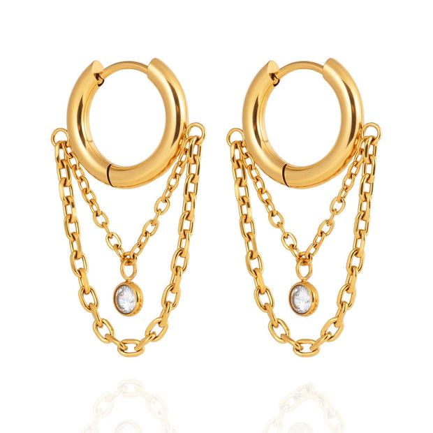 Fringe Hoop Earring | Gold Plated Stainless | Luxury Women's