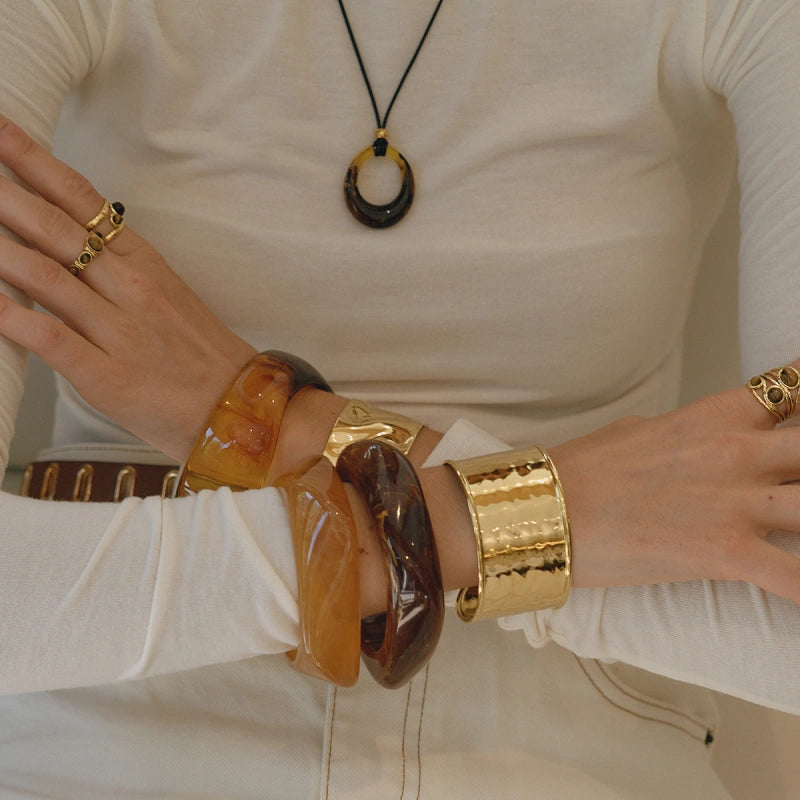 Artisan Resin Bangle  | Unique Irregular Wide Cuff Jewelry