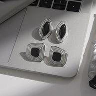 Black Enamel Earring | Stainless Steel Drop | Luxury Women's