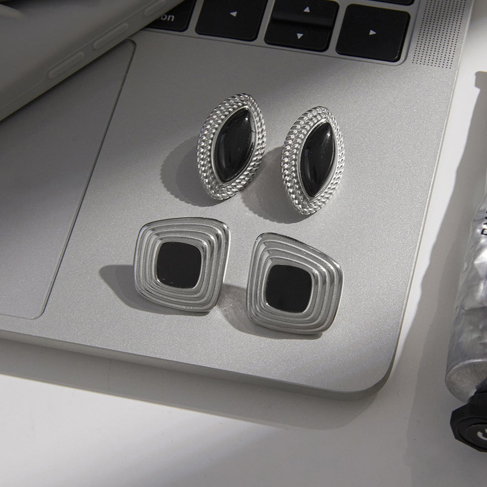 Black Enamel Earring | Stainless Steel Drop | Luxury Women's