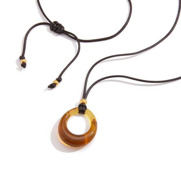 Amber Resin Long Necklace | Black Cord Fashion Chain
