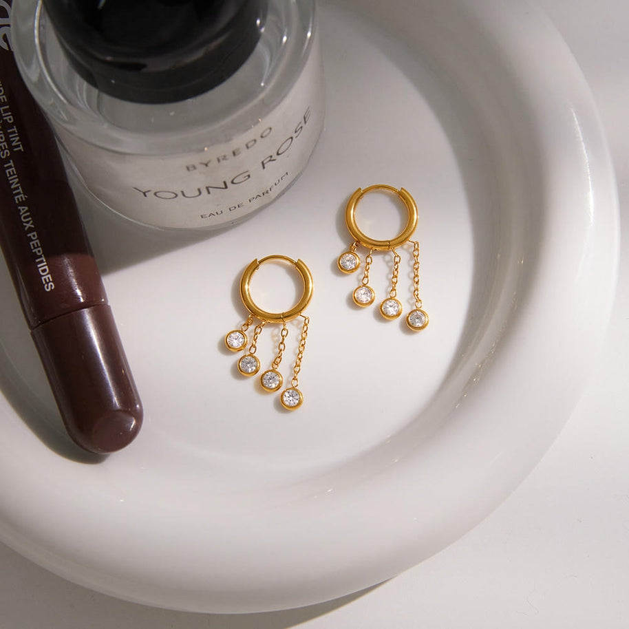 Gold Plated Fringe Hoops | Fashion Zircon Drop Earrings