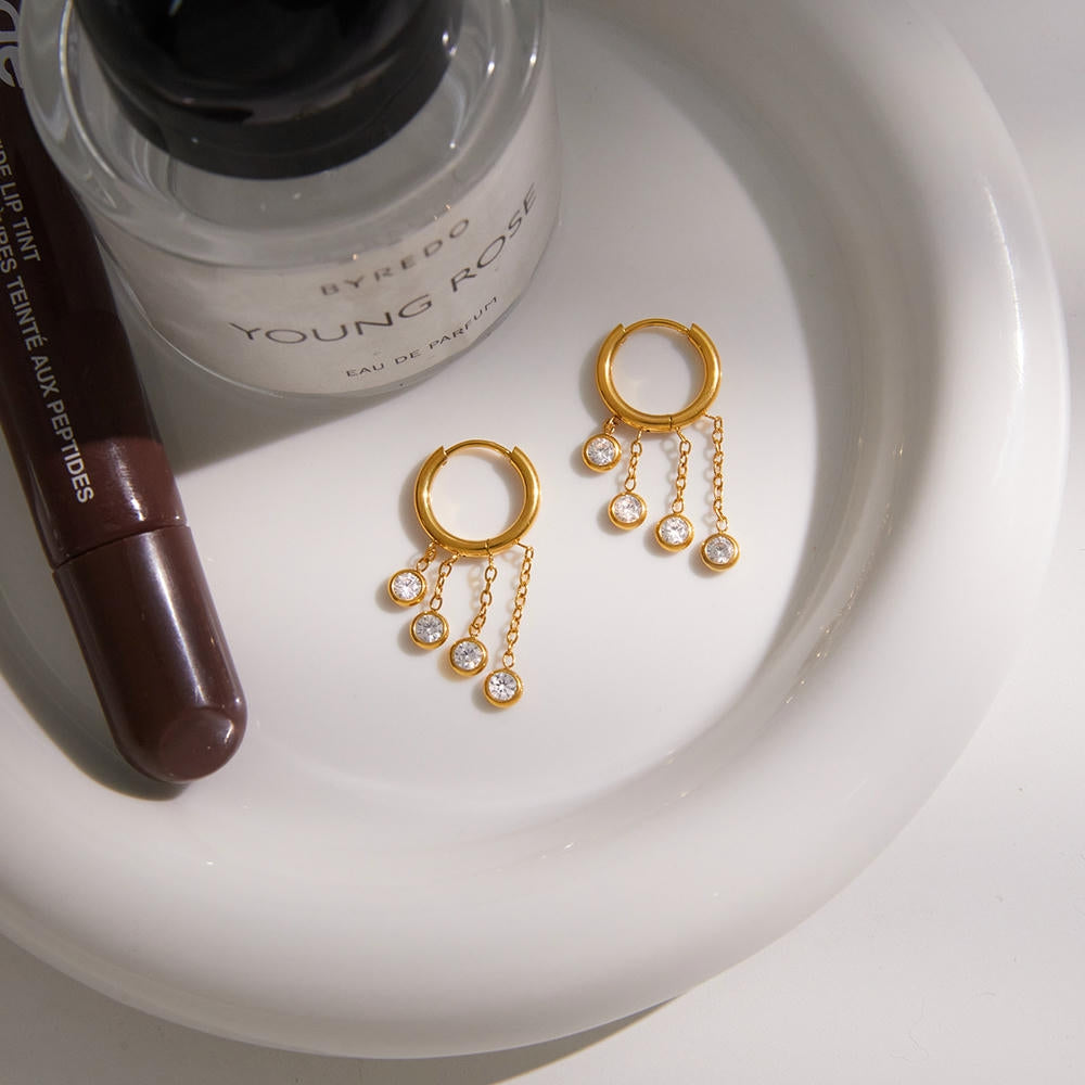 Gold Plated Fringe Hoops | Fashion Zircon Drop Earrings