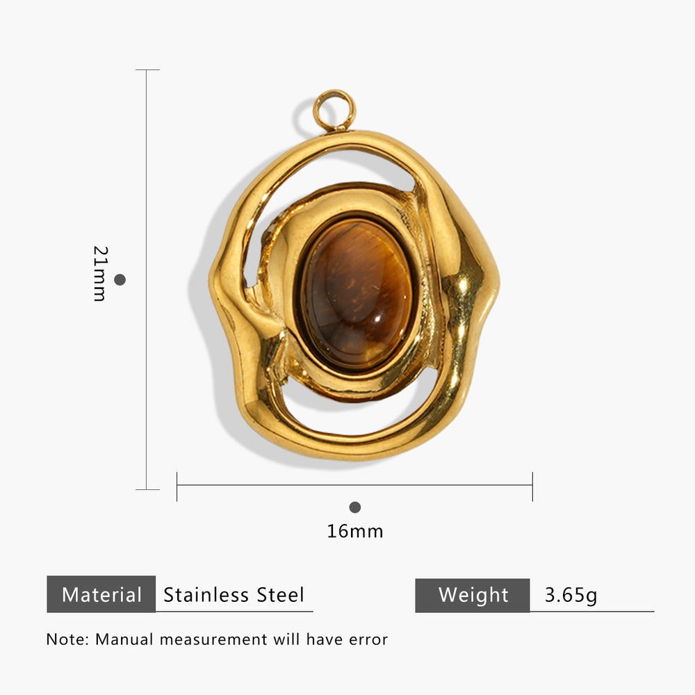 European Vintage Tiger Eye Pendant Earring Charm 18K Gold