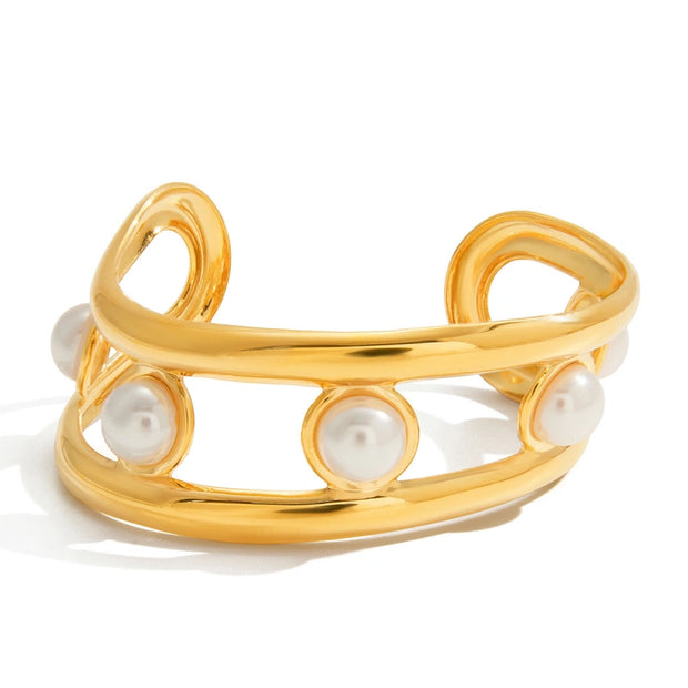 Adjustable Pearl Cuff | Versatile Stainless Steel Bracelet