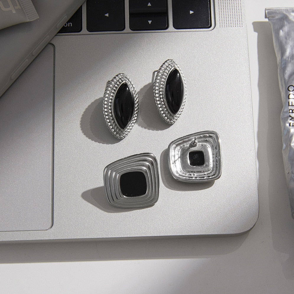 Black Enamel Earring | Stainless Steel Drop | Luxury Women's