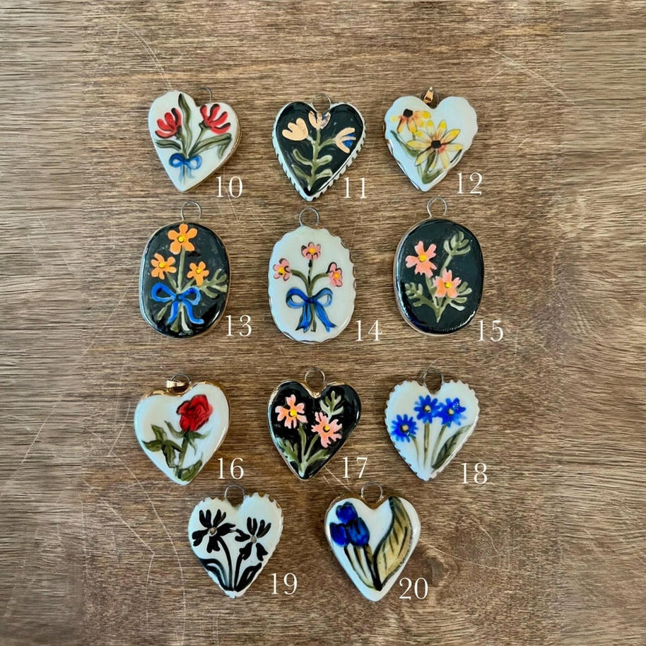 DIY Flower Grass Pendant Heart Print Colorful Charm JX252601S