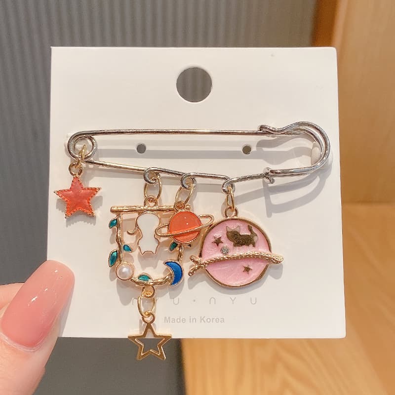 Enamel Multi Charms Paperclip Brooch JCH3262
