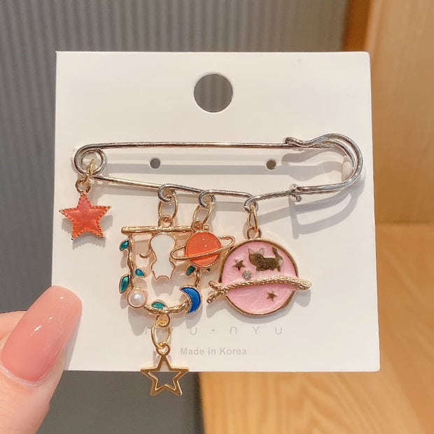 Enamel Multi Charms Paperclip Brooch JCH3262