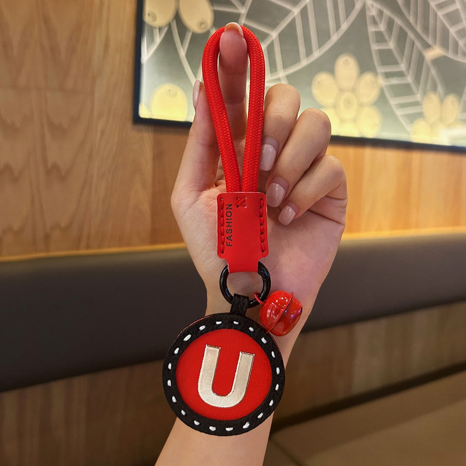 Letter Keychain | Round Leather Charm | Minimalist Gift