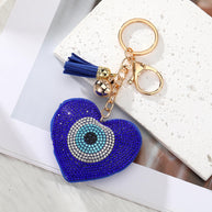 Evil Eye Keychain | Rhinestones Blue Charm | Leather Tael