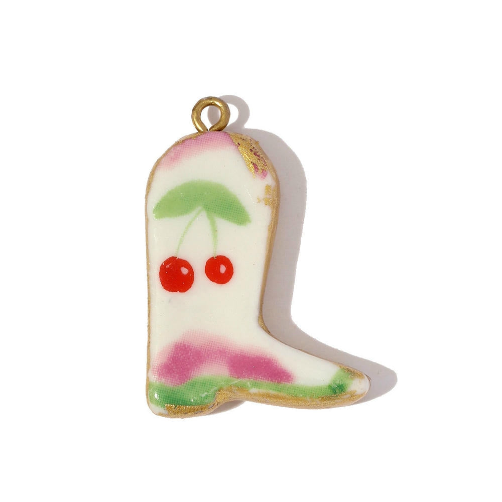 Ceramic Boot Pendant | Unique Texture Four Leaf Clover Charm