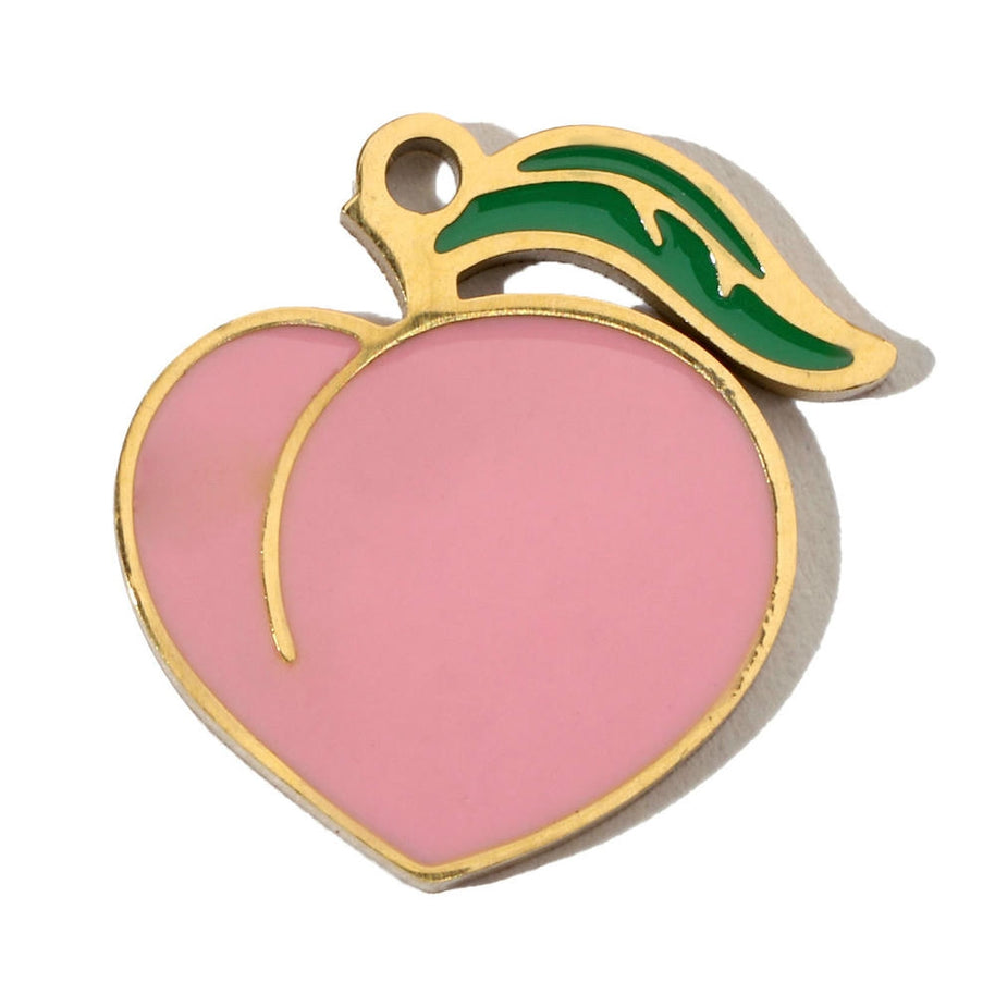 Peach Leaf Pendant | Casual Chic Enamel Fruit Steel Charm