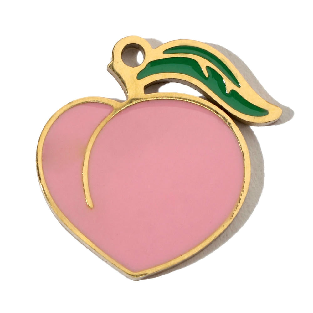 Peach Leaf Pendant | Casual Chic Enamel Fruit Steel Charm