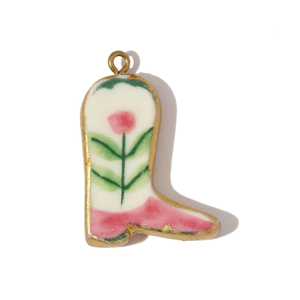 Ceramic Boot Pendant | Unique Texture Four Leaf Clover Charm