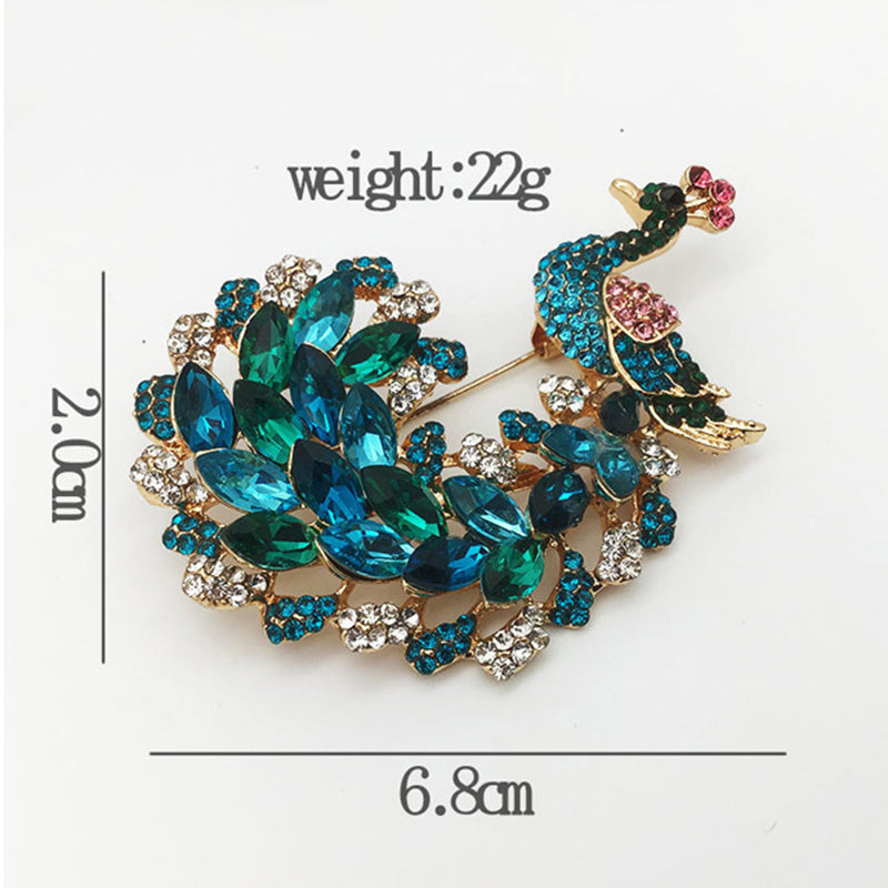Peacock Brooch Rhinestone Pin | Luxury Women's