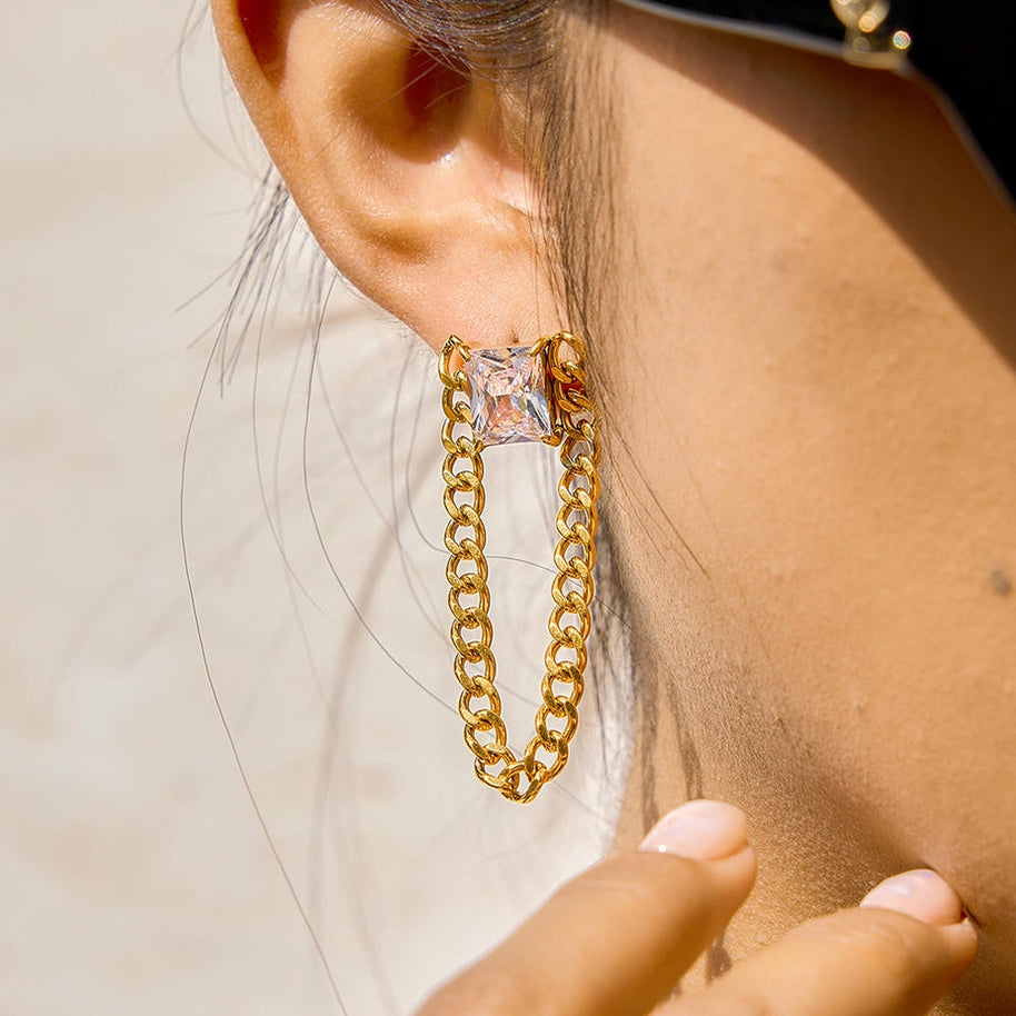 Zircon Stud Earrings | Fringe Style | Stainless Steel Gift