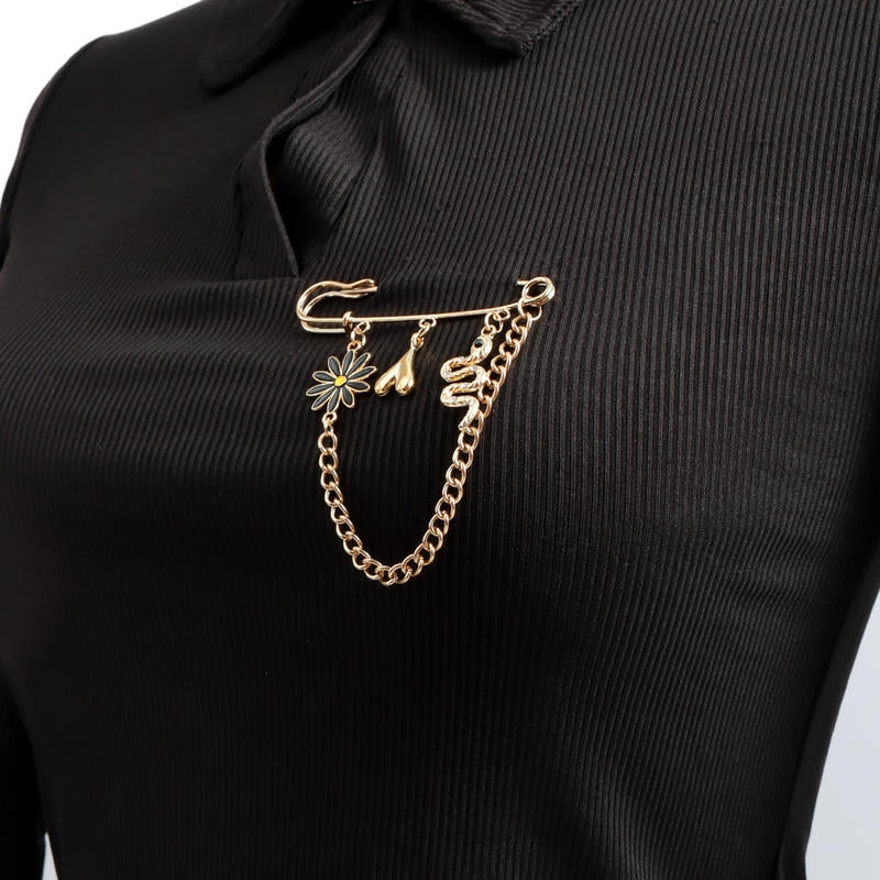 Snake Flower Brooch | Vintage Drop Lapel Pin for Blouses