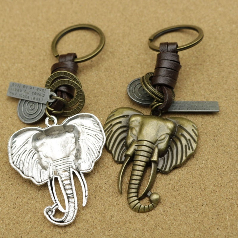 Vintage Elephant Keychain | Braided Leather Mens Gift