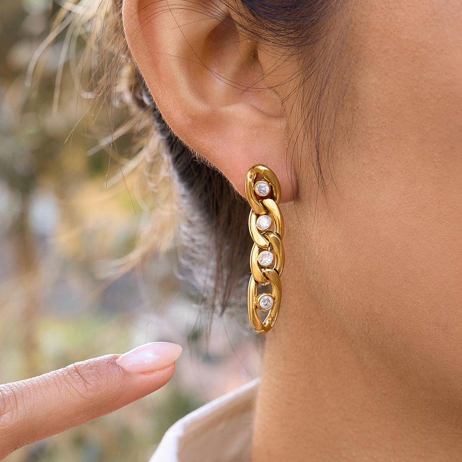 Zircon Fringe Hoops | Drop Earrings | Stainless Steel Luxury