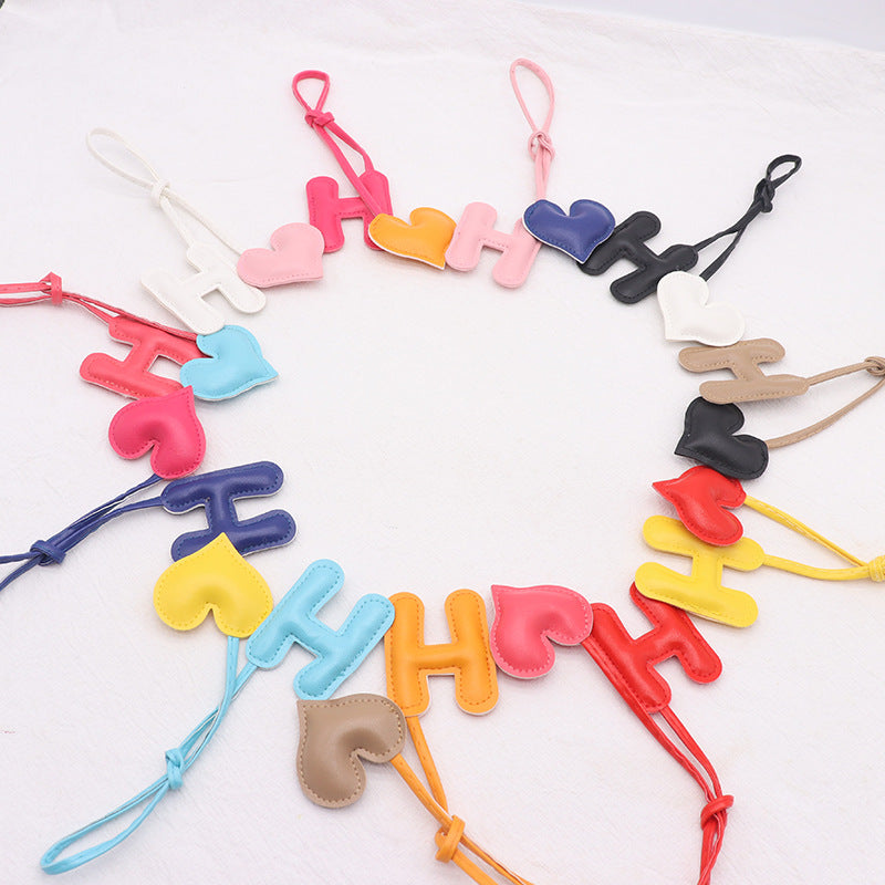 Heart Letter Keychain | Leather H Charm | Handma Toy