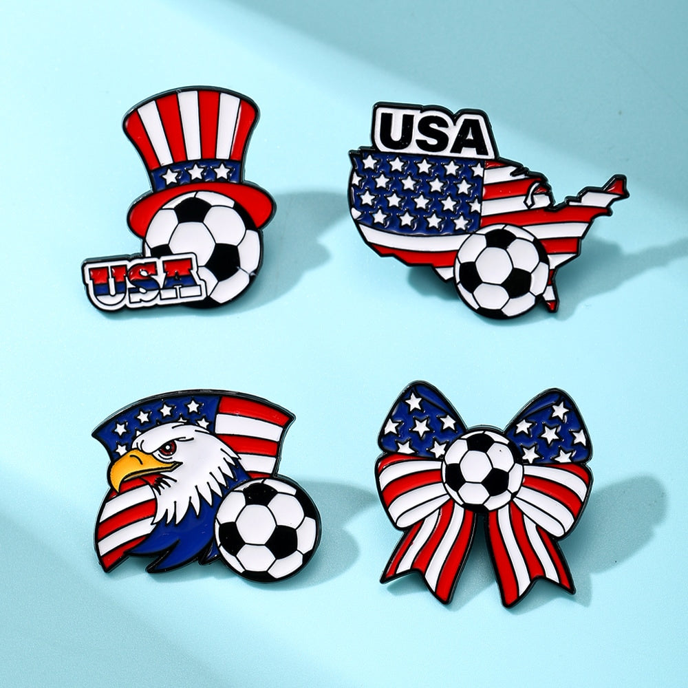 Soccer Brooch Pin | USA Flag Football Badge | World Cup Gift