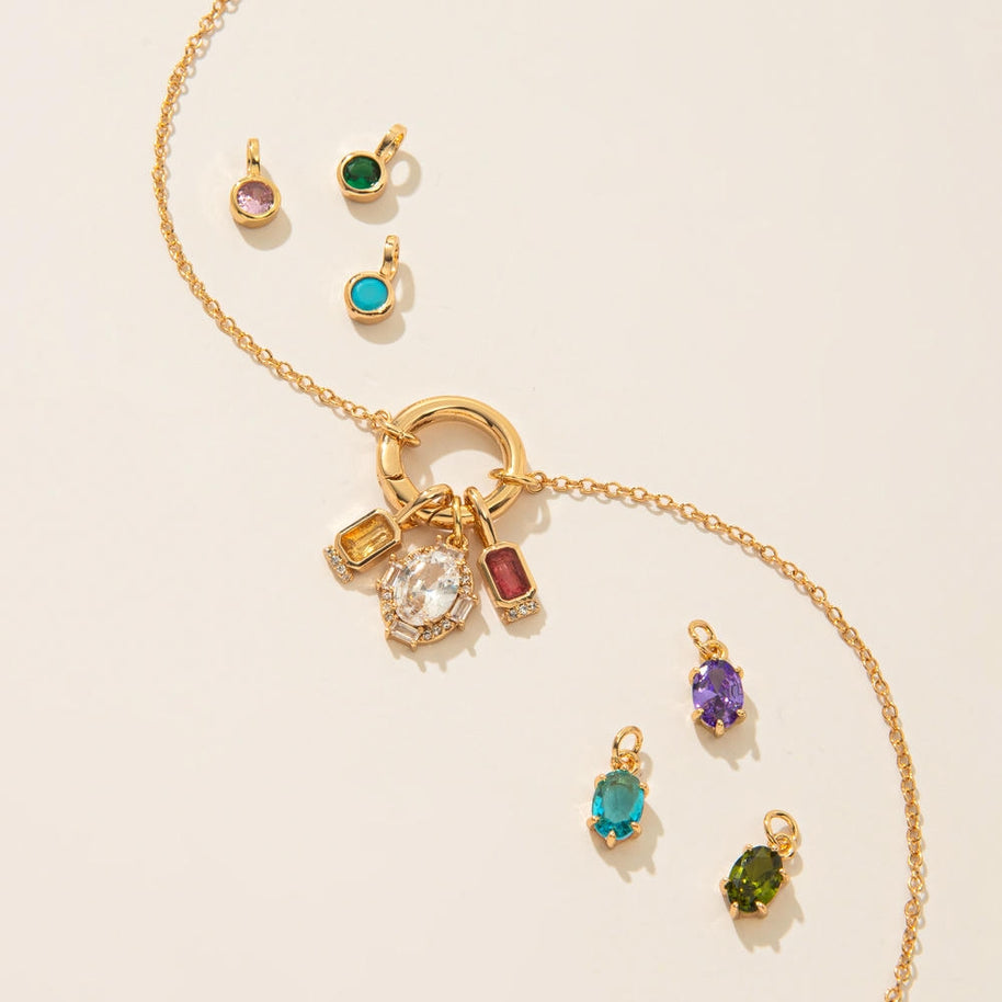 Stainless Steel Adjustable Charm 12 Birthstones Pendant