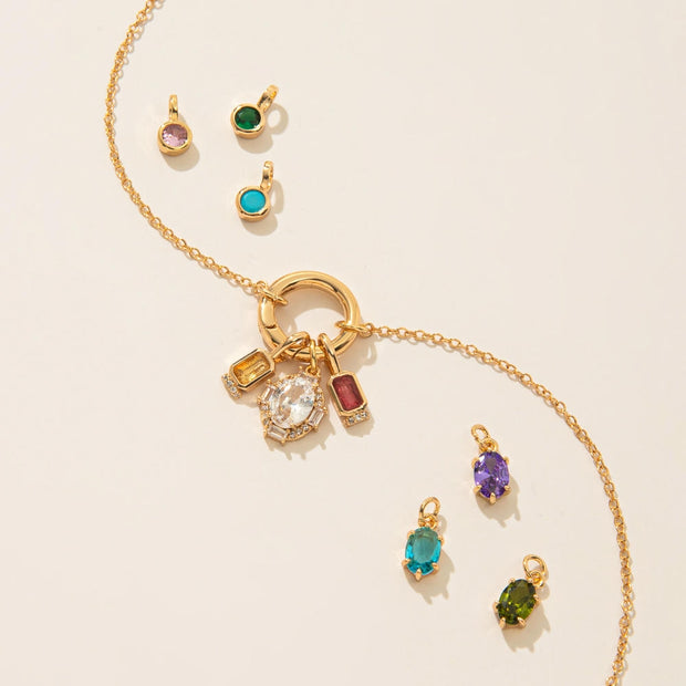 Stainless Steel Adjustable Charm 12 Birthstones Pendant